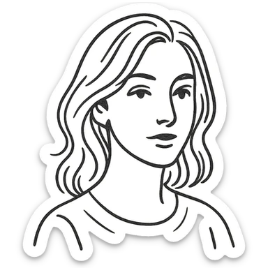 tasteful portrait of a brunette woman, hand-drawn look, black and white, elegant sticker