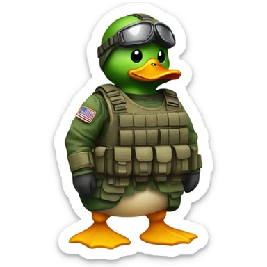 A duck wearing combat gear  sticker
