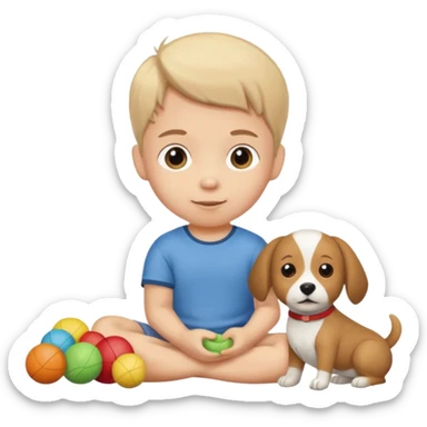 child with dog toys sticker
