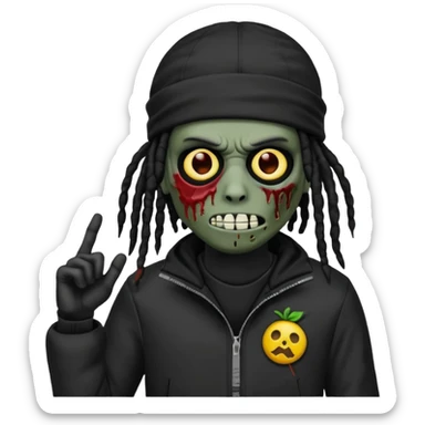 a zombie emoji with black dreads and a black nike jacket and black nike ski mask on his head sticker