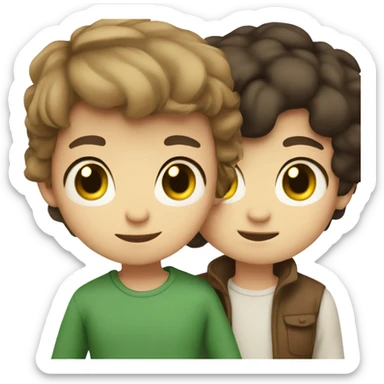 light brown haired boy with green eyes and dark haired girl with brown eyes love each other sticker