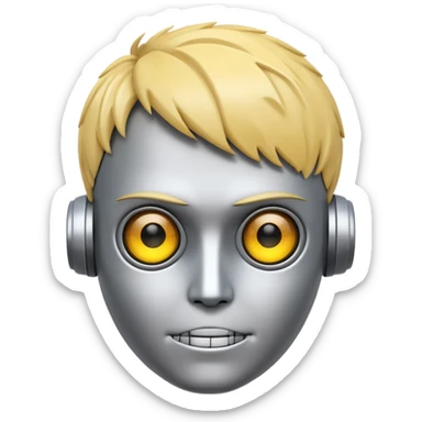 emoji of Genos from One Punch Man, silver face, yellow eyes, robotic details, inspired by robot emoji sticker