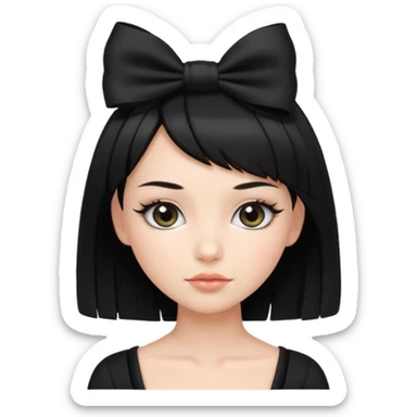 Woman with black cute  cut with a black top and a bow on her head with long lashes sticker
