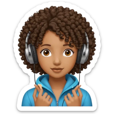 curly haired with headphones in and  black girl with sticker