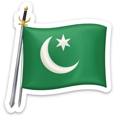 hazara flag, green background, half moon emblem in top right corner with one sword crossing. sticker