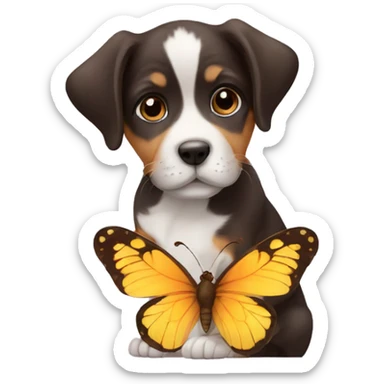 Puppy with butterfly on his nose sticker