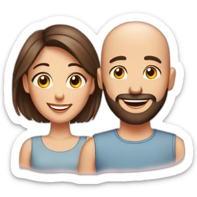 Happy-secret-couple-bald-guy-with-beard-with-shorthaired-brunette-girl sticker