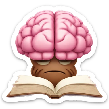 A pink brain reading a brown book sticker