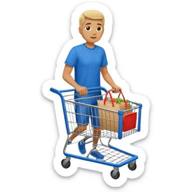 full body of a man pushing a shopping cart inside a supermarket sticker