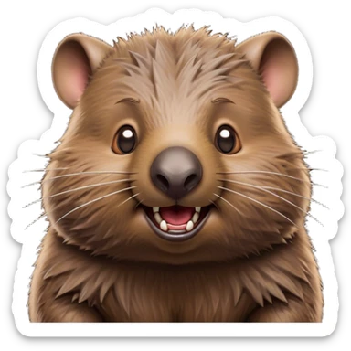 Cinematic Comical Wombat Portrait Emoji, Head tilted dramatically with an exaggeratedly amused expression, featuring a striking, glossy shaggy brown fur with bold textures and wide, expressive eyes filled with playful disbelief, Simplified yet hilariously expressive features, highly detailed, glowing with a slightly sassy glow, high shine, dramatic yet playful, stylized with an air of cheeky bush mischief, bright and endearing, soft glowing outline, capturing the essence of a spirited and over‐the‐top wombat, so meme‐worthy it feels like it could snort its way into internet fame instantly! sticker