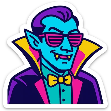 cool Dracula, neon colors, retro 80s vibe, playful expression sticker