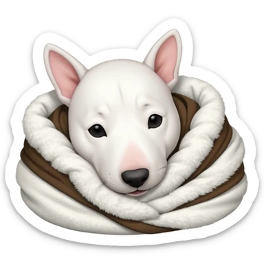 bull terrier sleeping cozy with blanket black head and ears sticker