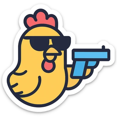 chicken with sunglasses holding a gun sticker