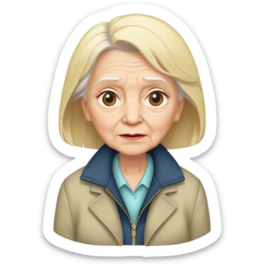 mean Karen, old yelling lady with blonde hair and a jacket sticker