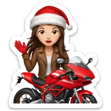 biker girl brune long hair moto christmas ducati sticker