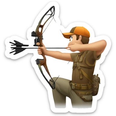 Bow hunter drawing his bow aiming at big buck sticker