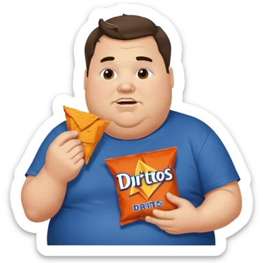 Fat man with greasy hair side part discord t shirt eating doritos sticker
