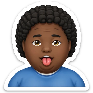 Fat teen from kosovo with flat and a little curly hair with his tongue out sticker