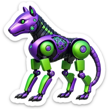 Futuristic mechanical cyborg modern badass cool shiny metallic alloy black-obsidian purple neon-green white lime animal hybrid Fakemon full body with intricate patterns sticker
