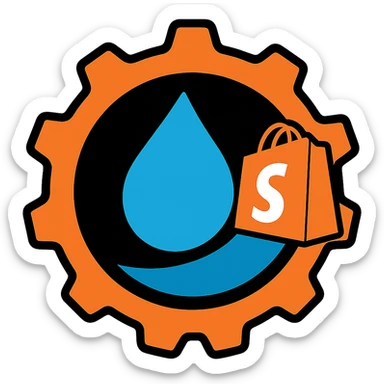 Add a Shopify bag icon to the logo, keeping the original style and colors, with a transparent background. The style of the logo should be preserved exactly as in the reference image. sticker