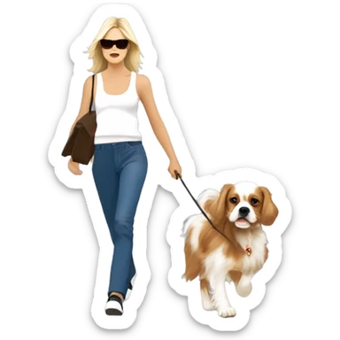 Young sharon stone in basic instinct walking with cavalier King Charles spaniel  sticker
