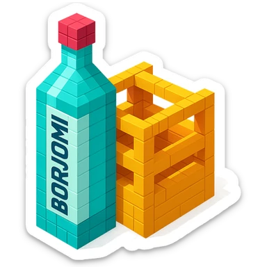 Borjomi bottle with a wooden crate packaging sticker