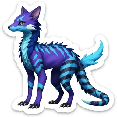 starry sparky fizzy Black-Dark-Vortexed Lightning-strike-zig-zag-patterned striking indigo-violet-blue-cyan-gradiented with dark undertones, white underside, thunderous stormy edgy badass realistic Vernid-Sergal-Genet-Trico-species by LiLaiRa, full body sticker