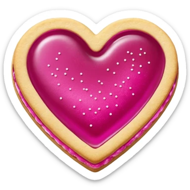 Realistic shortbread cookie in the shape of a heart with Fuchsia color jelly middle filling and sprinkled powder sugar on top. sticker