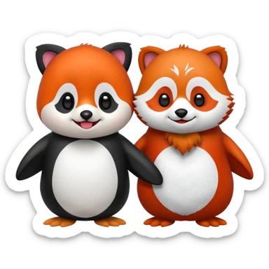 A cartoon  cute one penguin and one red panda  seperste animals note a combination of the animals holding "hands" sticker