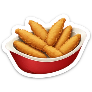 5 breaded chicken tenders of varying sizes and shapes in a red paper food boat sticker