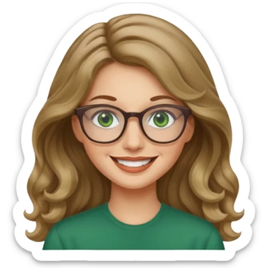 long wavy dark blonde hair woman with green eyes and glasses smiling sticker