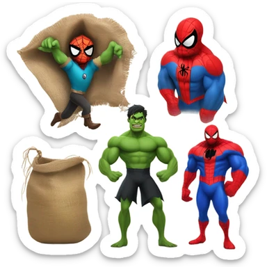 Spider-Man, Hulk, scarecrow, and Wizard of Oz witch together sticker