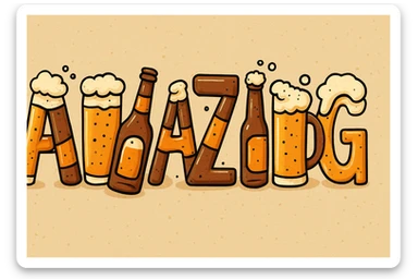 the word 'amazing' spelled out using pints and bottles of beer, cartoon style sticker