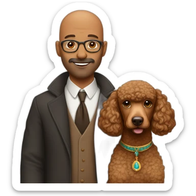 A brown poodle and a bald Indian man sticker