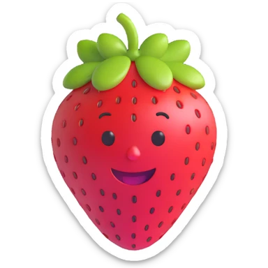 kawaii cute strawberry with smiling face, 3D emoji style sticker