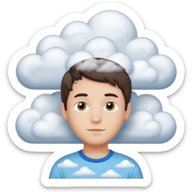 Chico en las nubes con remera megr sticker