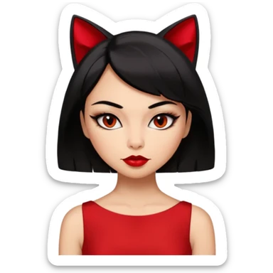 Chica Otaku con delineado gatita con vestido rojo y pelo semi corto negro súper sexy sticker