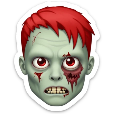 de um zumbi usando modcut que na raiz é vermelho e na ponta é preto e com um piercing na sombrancelha sticker