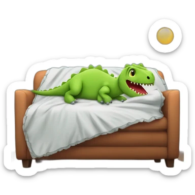 fever sick dinosaur on the sofa under blankets sticker