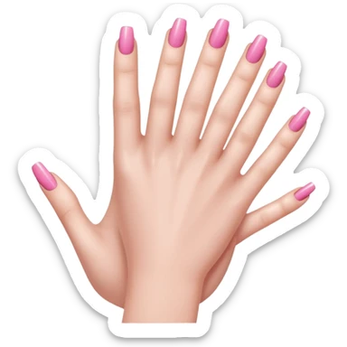  pink close-up of a hand with beautifully manicured nails, glossy pink nail polish, elegant nail shape, soft lighting and shadows, realistic style, sticker