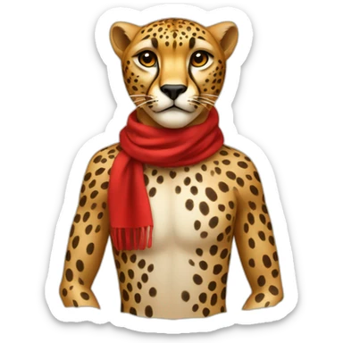 anthropomorphic cheetah with a red scarf sticker