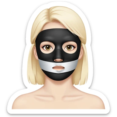 Face with a black mask white a white tape x over the mouth sticker