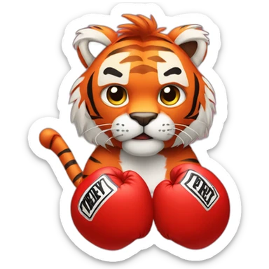 Red fur Tiger wearing boxing gloves  sticker