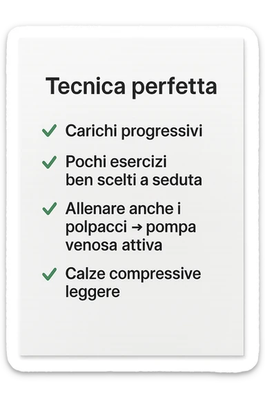 FOGLIO DI CARTA PER L'ALLENAMENTO IN PALESTRA CON LA SCRITTA "Tecnica perfetta
 ✅ Carichi progressivi
 ✅ Pochi esercizi ben scelti a seduta
 ✅ Allenare anche i polpacci → pompa venosa attiva
 ✅ Calze compressive leggere" , IPERREALISTICA 4K sticker