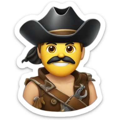 Pirata de piel clara, sombrero pirata, con un loro en el hombro, y parche en el ojo sticker