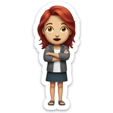 girl shrugging with dark red hair sticker