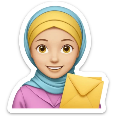 truthahnvogel with headscarf holding yellow paper sticker