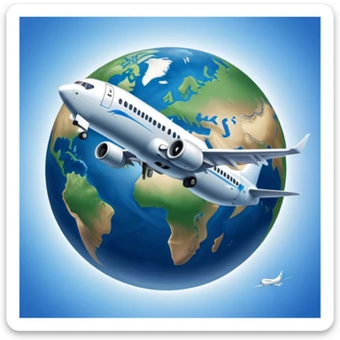 Boeing 737 airplane flying around the world with the Earth below sticker