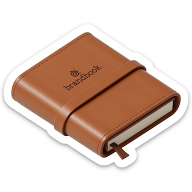 leather-bound notebook with stitching and 'brandbook' written on it, skeuomorphism icon style sticker