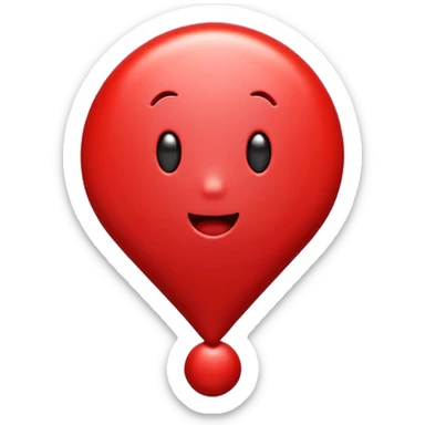 A bright red exclamation (!) mark emoji, glossy, 3D, cartoon style, vibrant colors, smooth shading, simple background, high detail, cute and expressive
 sticker